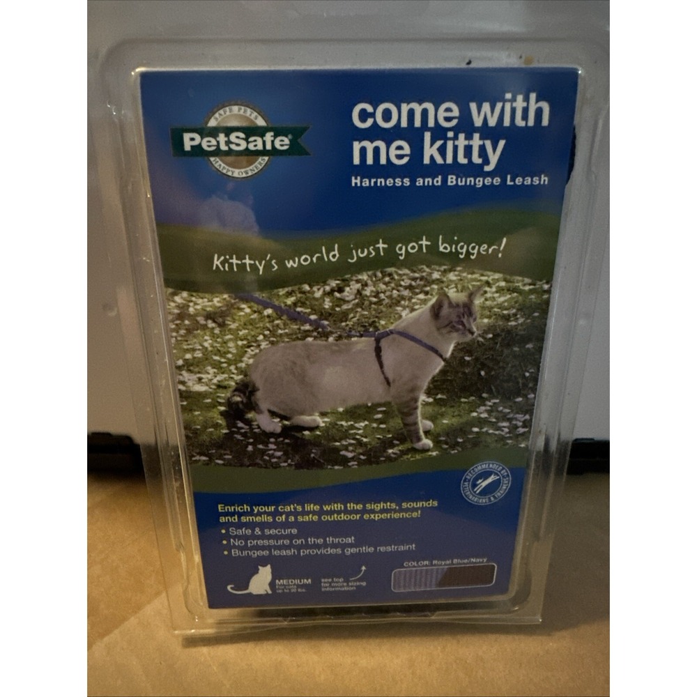 PetSafe Come With Me Kitty Cat Harness & Bungee Leash, SZ Medium Royal Blue/Navy